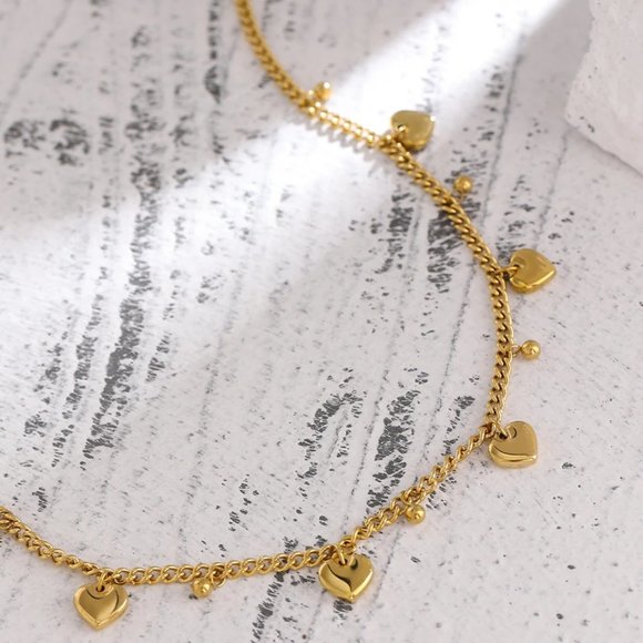New 18K Gold Plated Heart Bead Link Chain Necklace - Picture 8 of 8